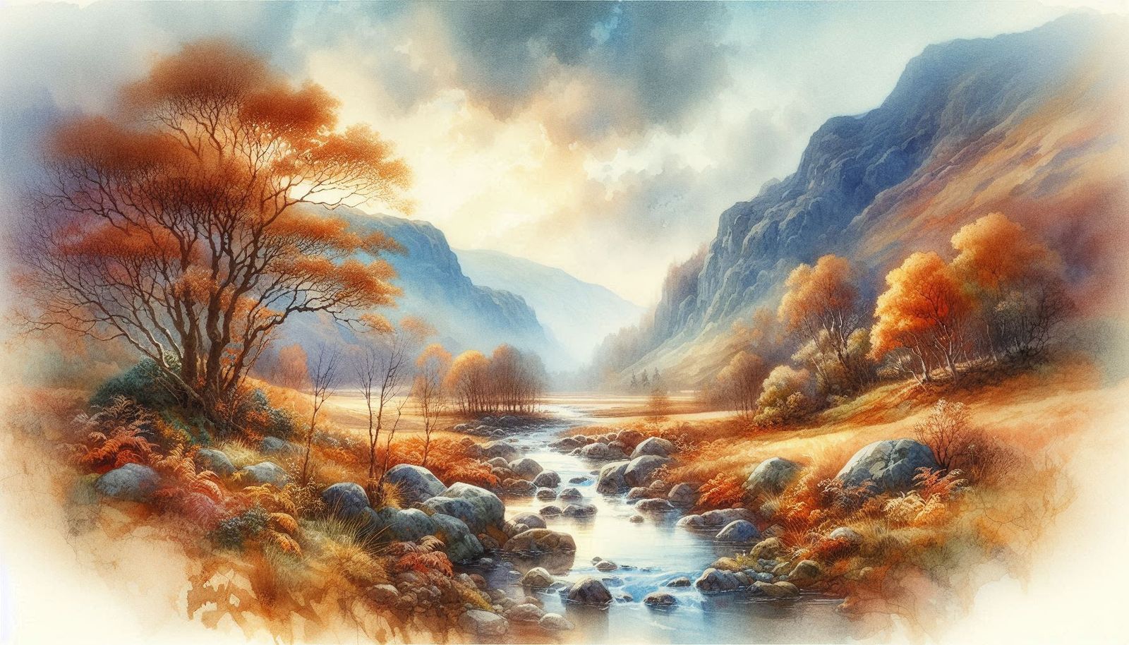 Misty beautiful landscape with a stream in the fall