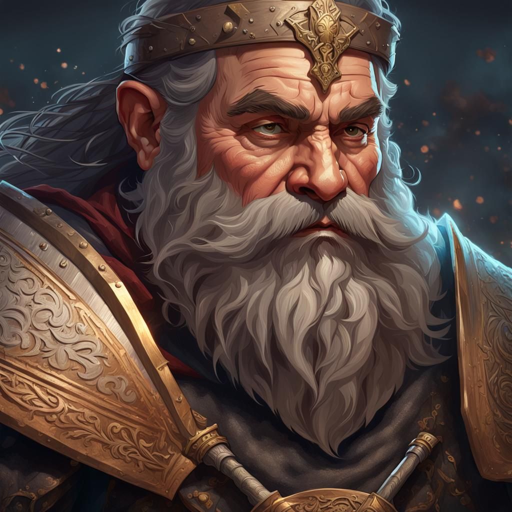 medieval noble dwarf with sword  head and shoulders portrait...