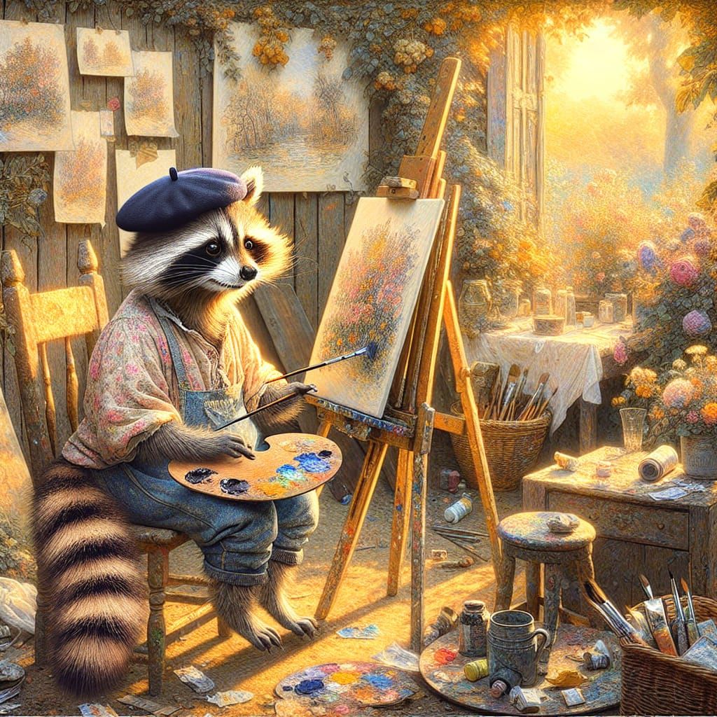 Raccoon artist  by @Caroline