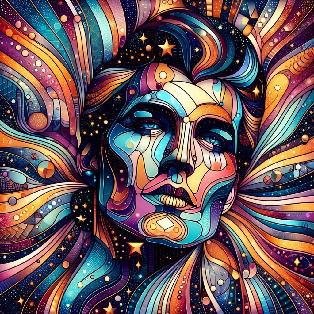 retro futurism space elvis portrait stars glittering sparkli...