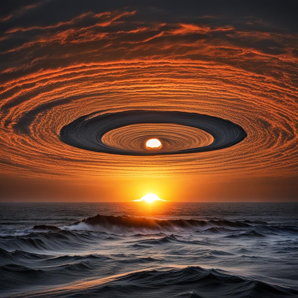 a black hole sucking a hurricane into it (((sunrise off the ...