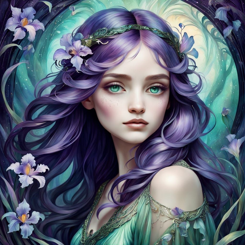 Ethereal Emerald Eyes in Iridescent Splendor