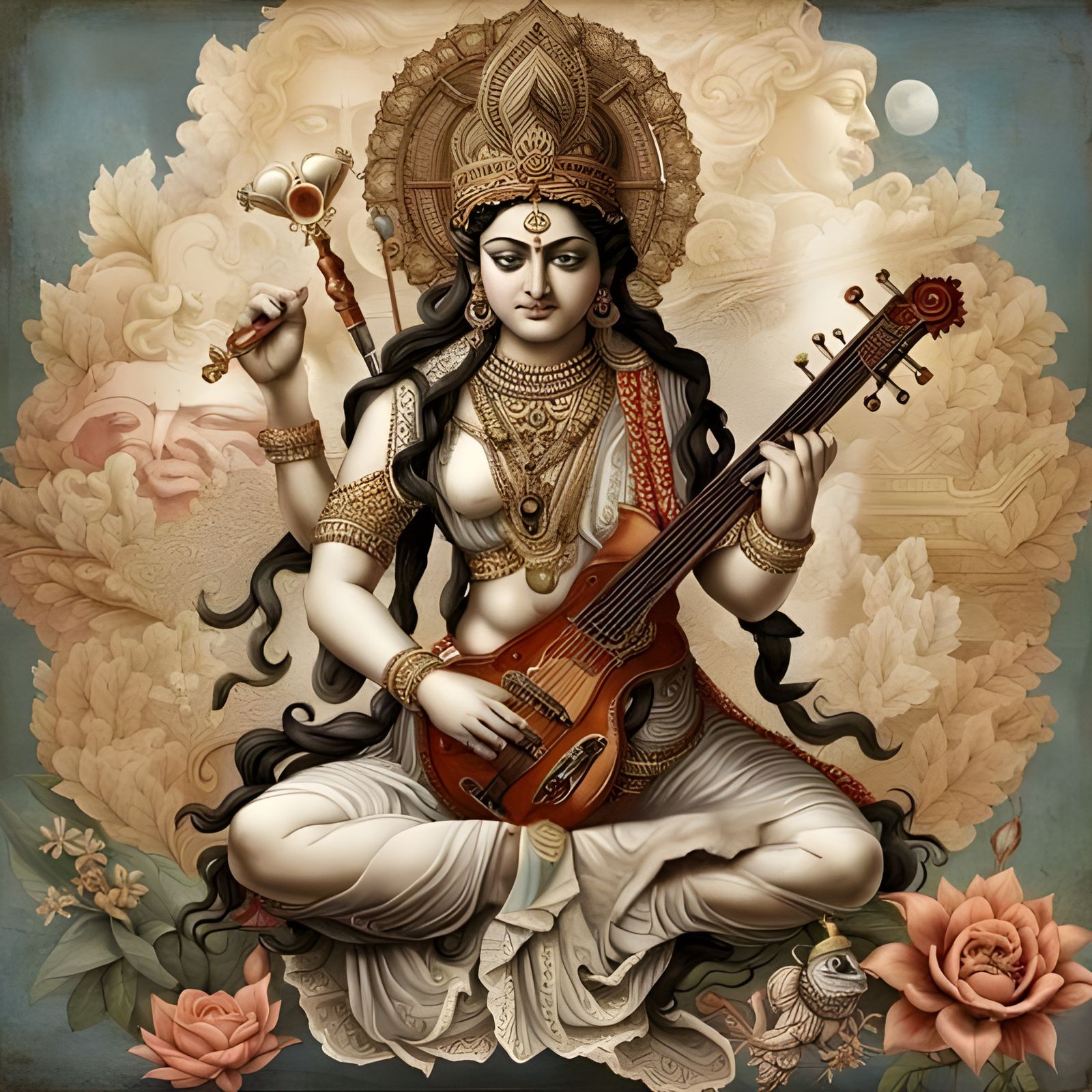 Saraswati, Hindu Goddess of Music - AI Generated Artwork - NightCafe ...