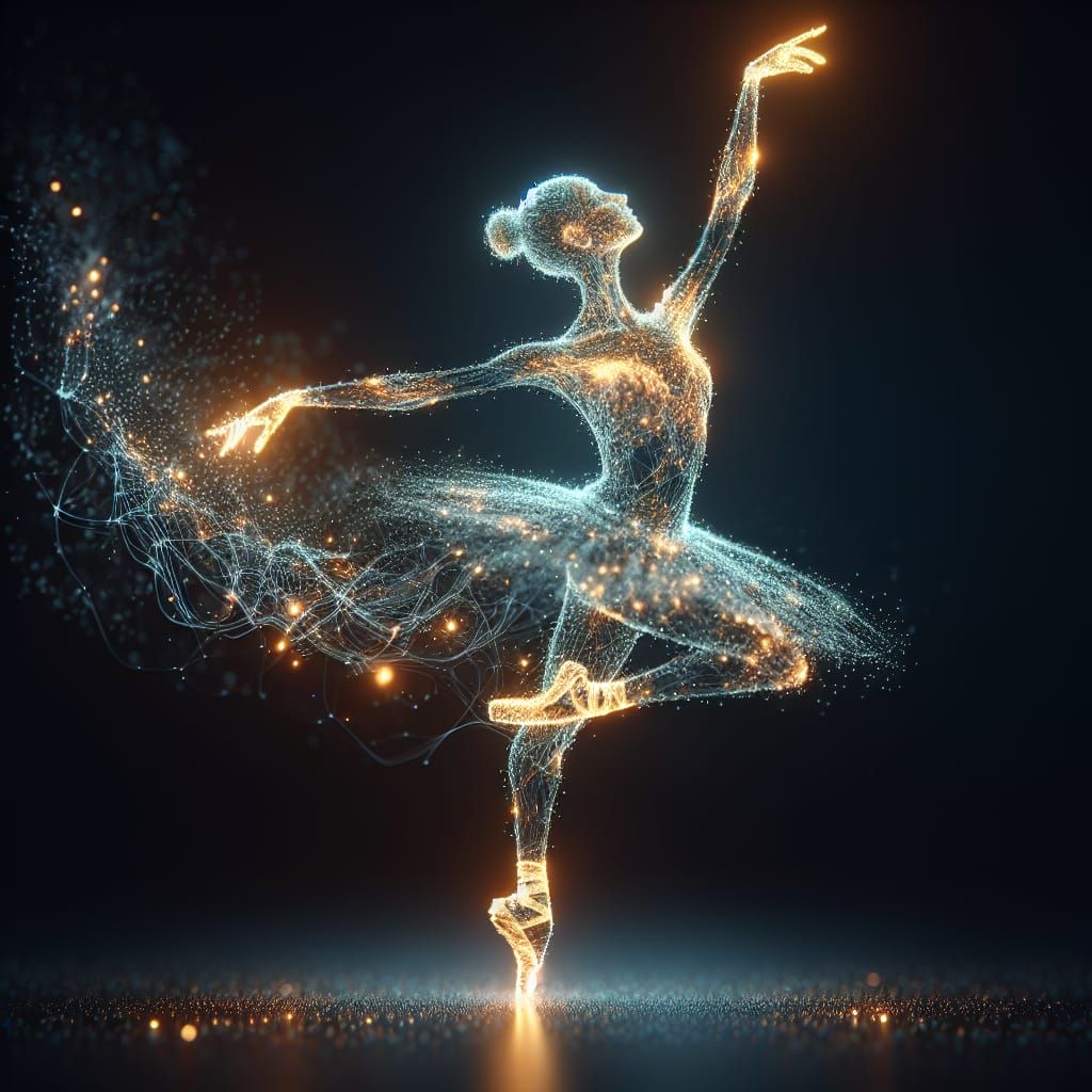  ballerina created out of glowing light particles  by @Vix
