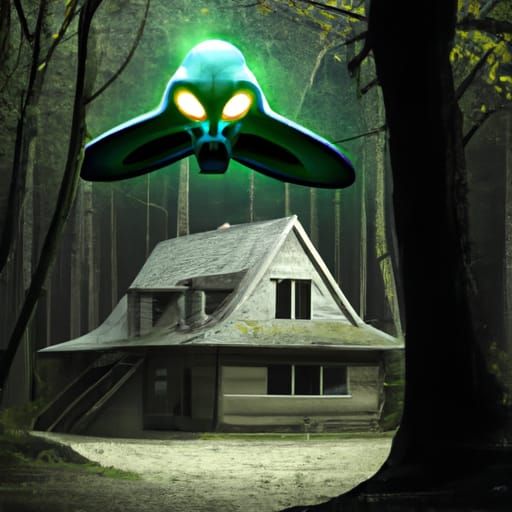 Cottage in the forest with aliens