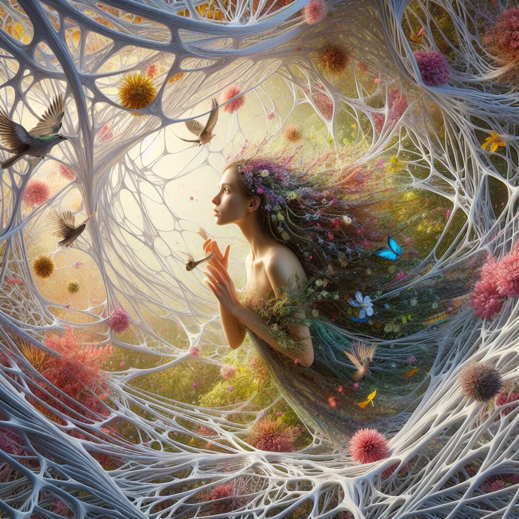 Beautiful Woman trapped in mycelium