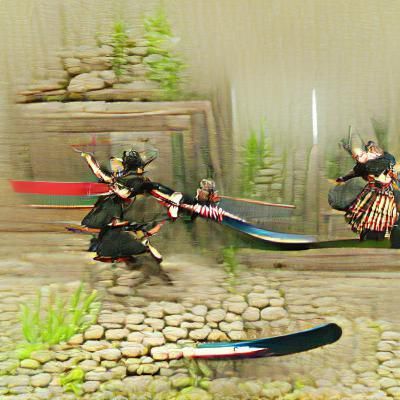 Samurai Jumping Forward For The Battle Of His Life