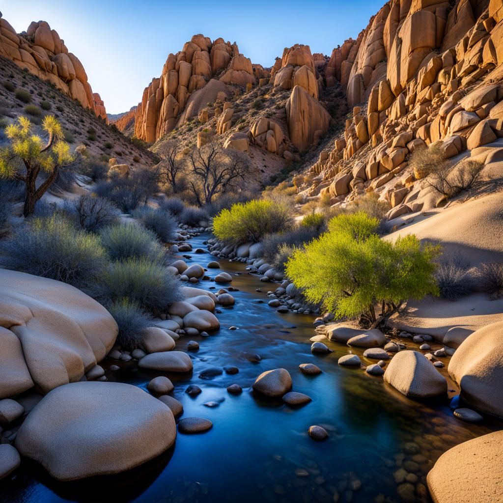 Beautiful Joshua tree desert creek high wall canyon ravine  by @Tabz Jones