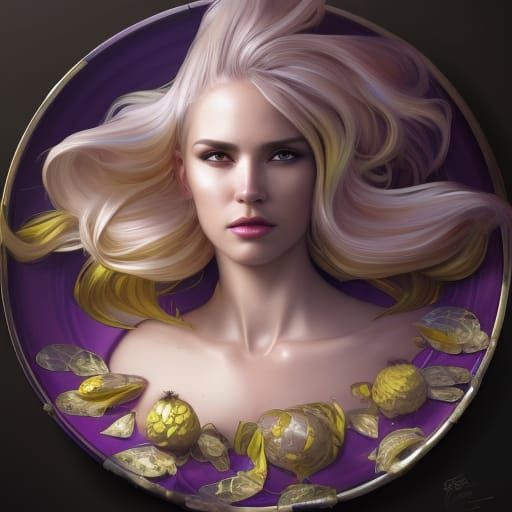 disk plate painted Beautiful Banana queen with shimmering ye...