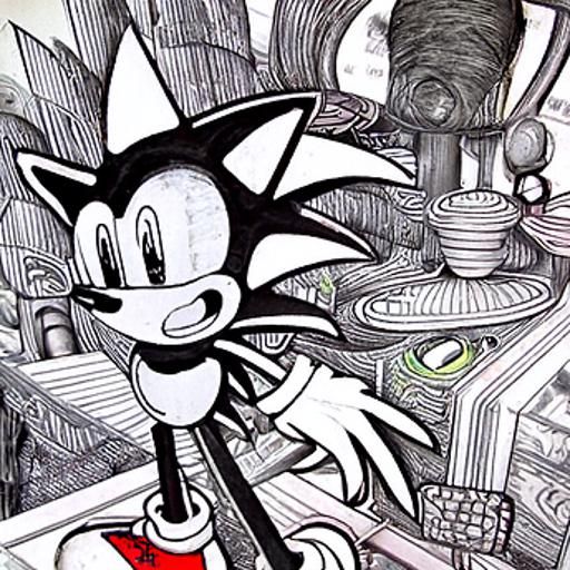 Sonic The Hedgehog hyperdetailed Stephen Hillenburg ink draw...