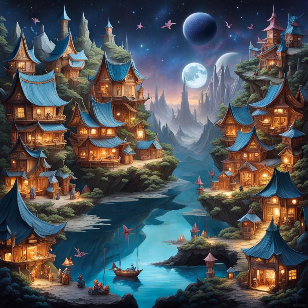 Detailed Origami Fantasy World in 8K Resolution