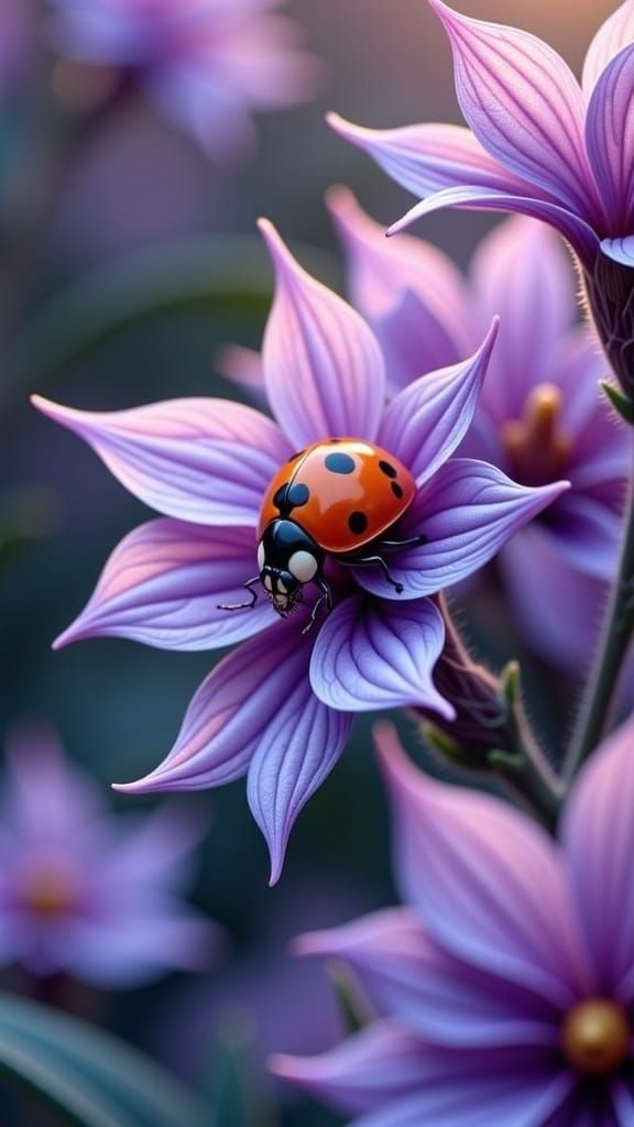Coccinelle sur une fleur de buddleia by Salvador Dali, René Magritte, Max Ernst, Joan Mirò, Paul Klee, Giorgio de Chirico.<lora:Dream Art:1....