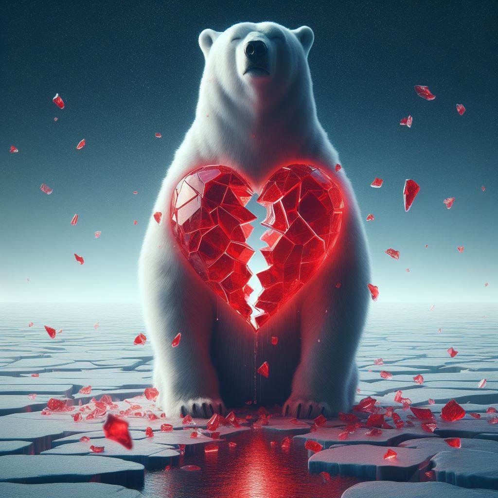 Broken Hearted Polar Bear on Melting Ice