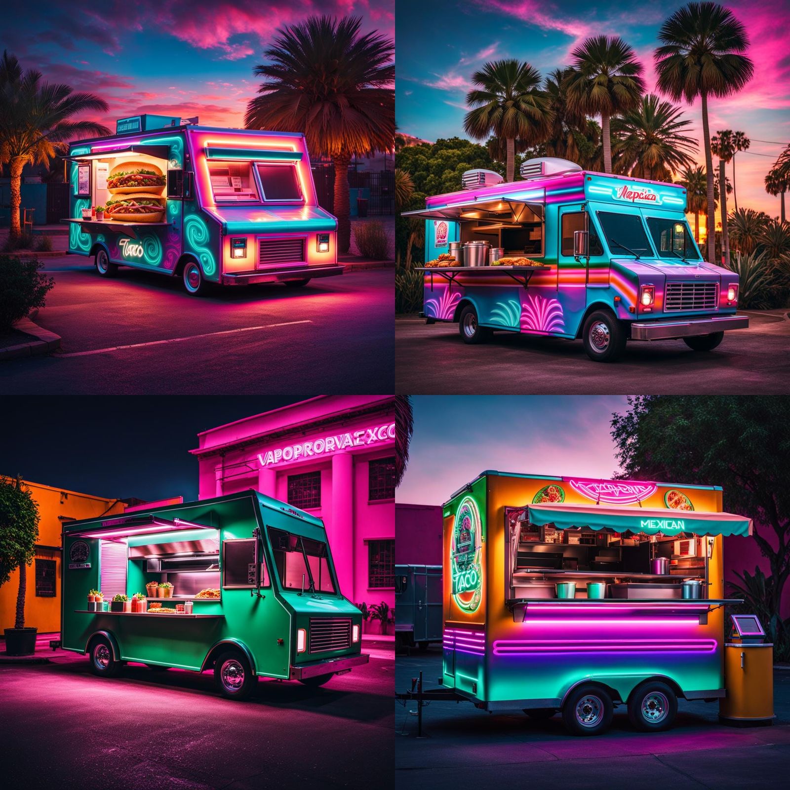 8k Resolution Photograph Of Vaporwave Mexican Style Food Truck Parked 8k-resolution-photograph-of-vaporwave-mexican-style-food-truck-parked