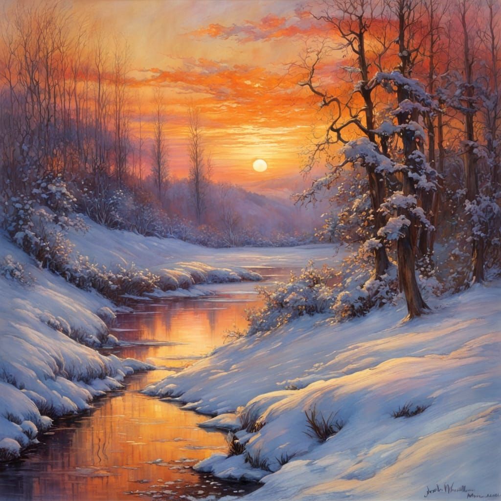 Sunset over a winter landscape