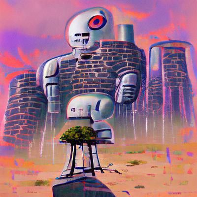 The robot looked upon the ruins left by the Nuclear war his ...