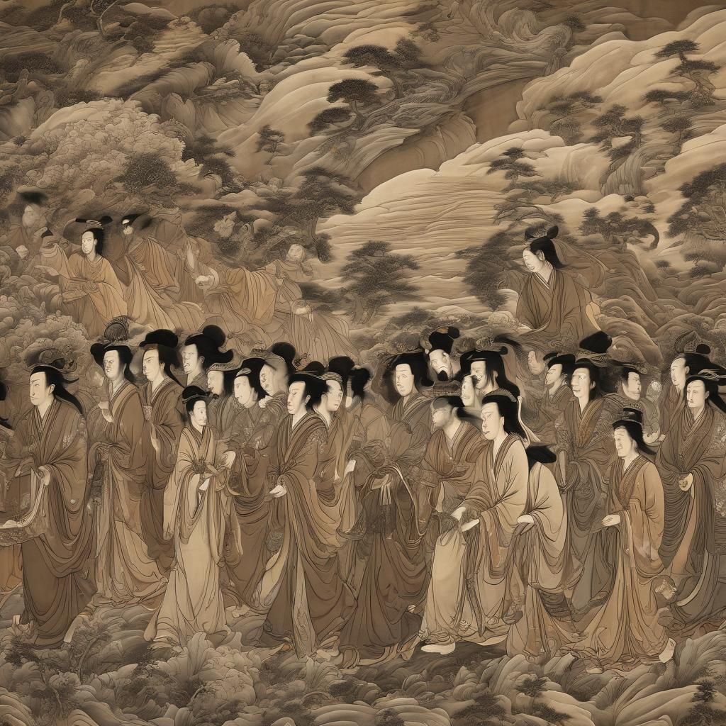 Tang Dynasty Immortals Procession in Ink