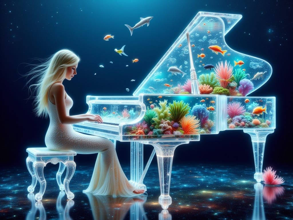 <lora:FiosLuminaSea:1.0> The Pianist of the underwater Fantasy World