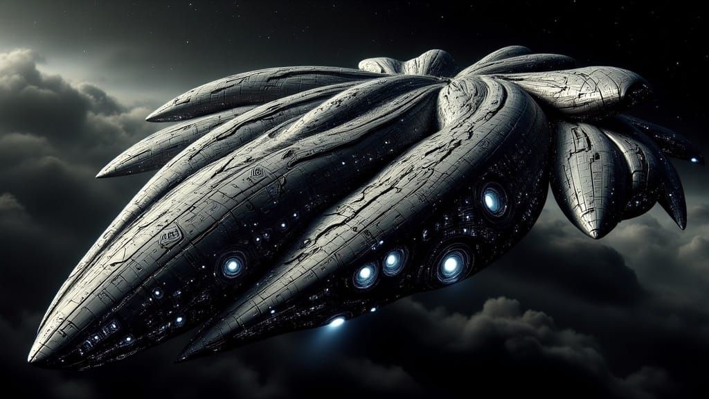 <lora:SCI SHIPS RKDM:1.0> The ark-meka, resembling a feminine deity war god, a colossal winged humanoid war machine, is drifting in space, i...