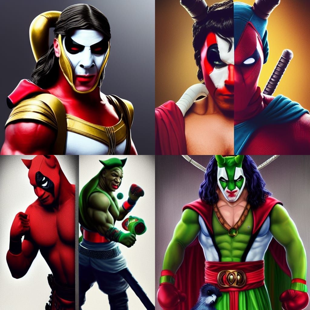 Mike Tyson snow white deadpool & Rocky Balboa as Loki, amalg...