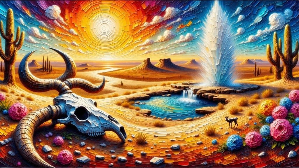 Desert landscape with oasis.  