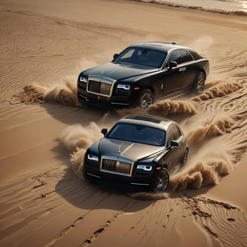 Black Rolls-Royce on Golden Beach: Fantasy Concept Art