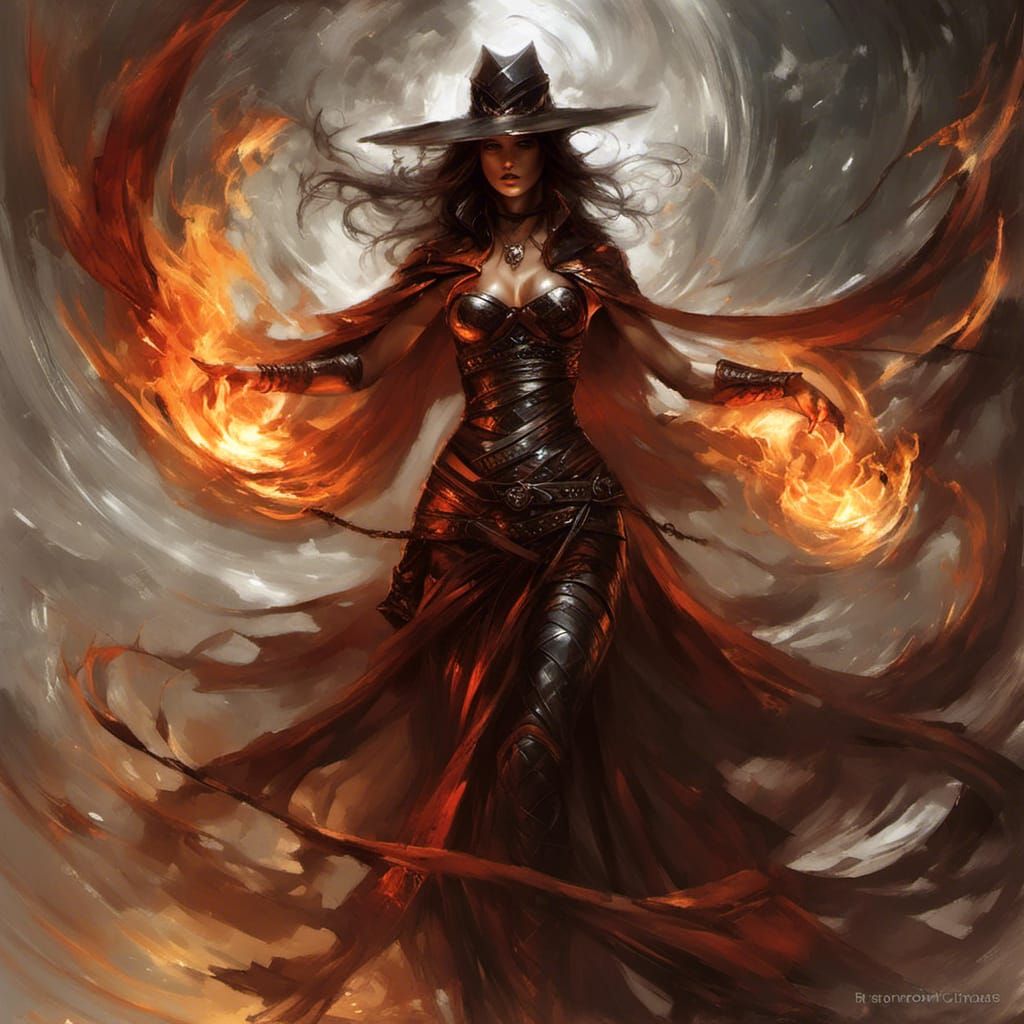 A fire sorcerer by Raymond Swanland <lora:The Swanland Effect:1.0> 