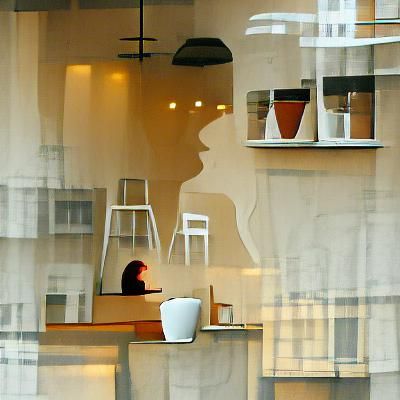 woman looking out a window in a coffee shop beautiful minima...