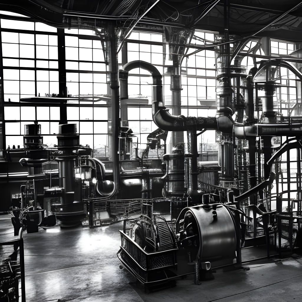 steampunk factory, black and white AI Generated Artwork NightCafe