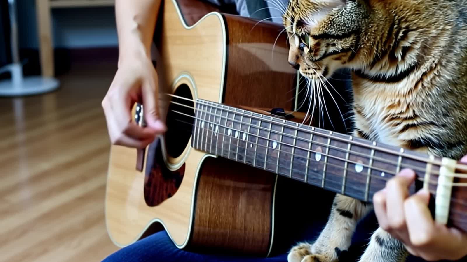 A cat playing a guitar