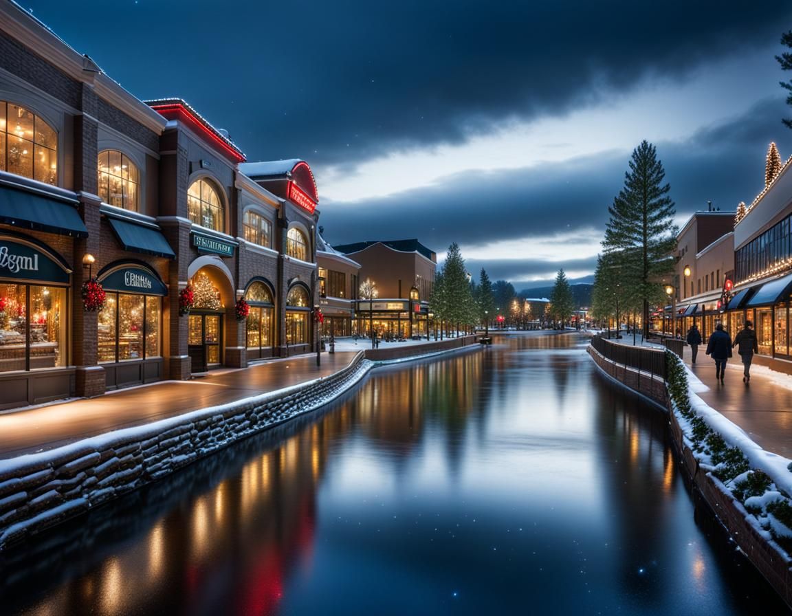 River's Bend next to the shopping center, snowing, snowfall, winter