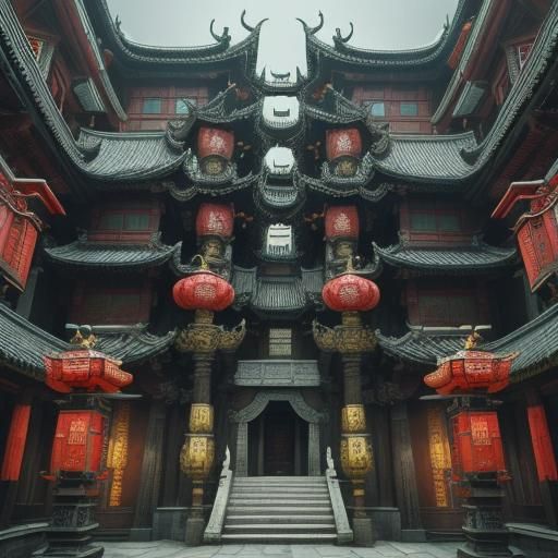 Cyberpunk Dragon Throne in Palace Interior