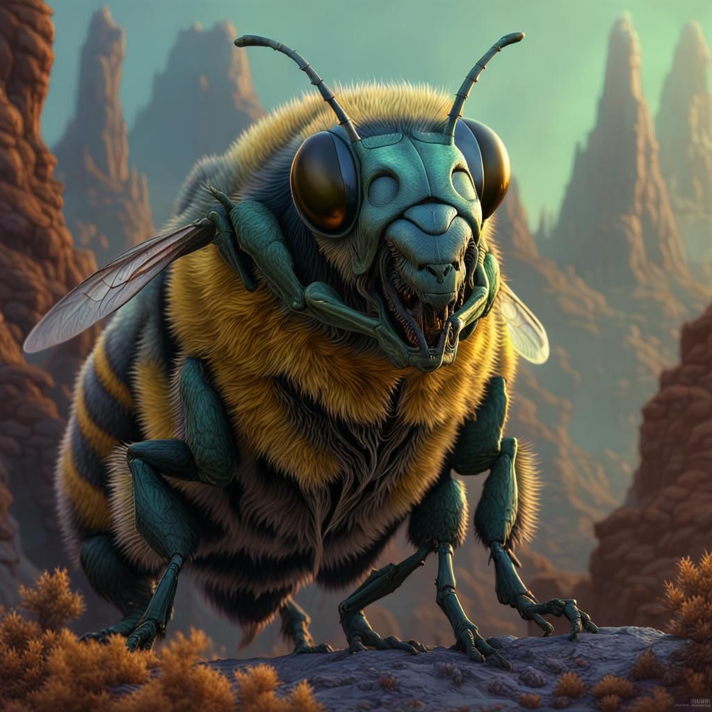 Hyperrealistic Bee Portrait in Forestpunk Style