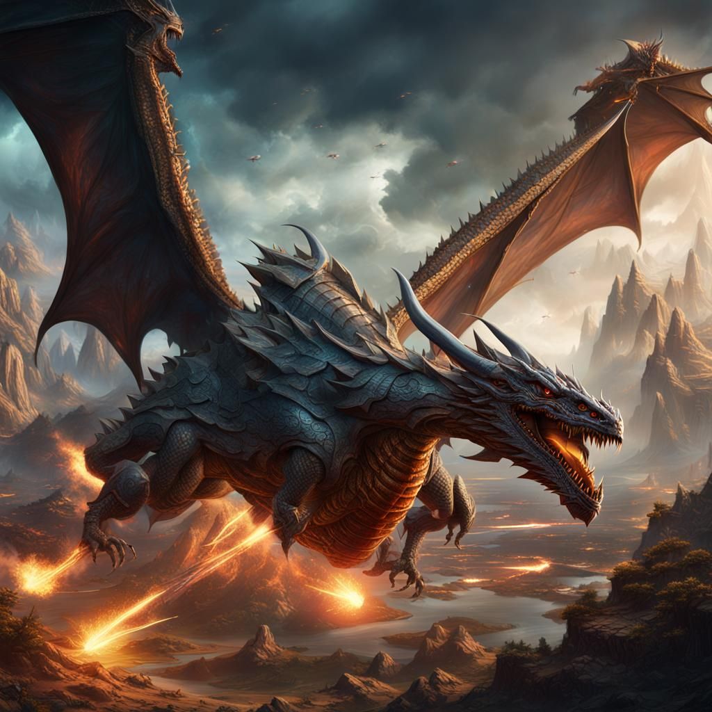 dragon fighting spaceship