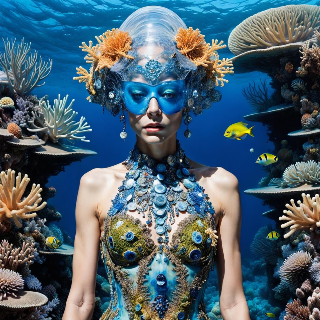 portrait full body. Great barrier reef alien. collage. surreal/da-da.  Vivid. Ornate. Detailed. Sarah ...  by @MoonMaiden