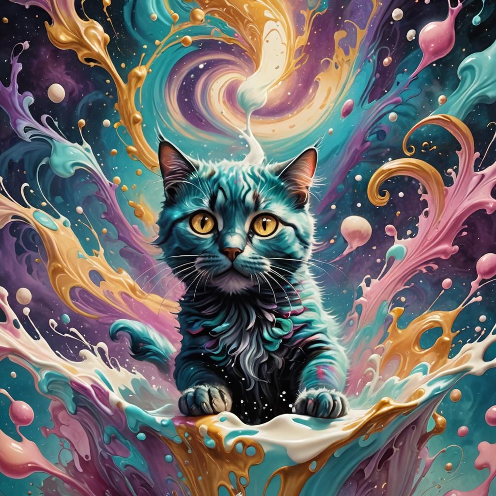 Mischievous Cat in Whimsical Fantasy Scene