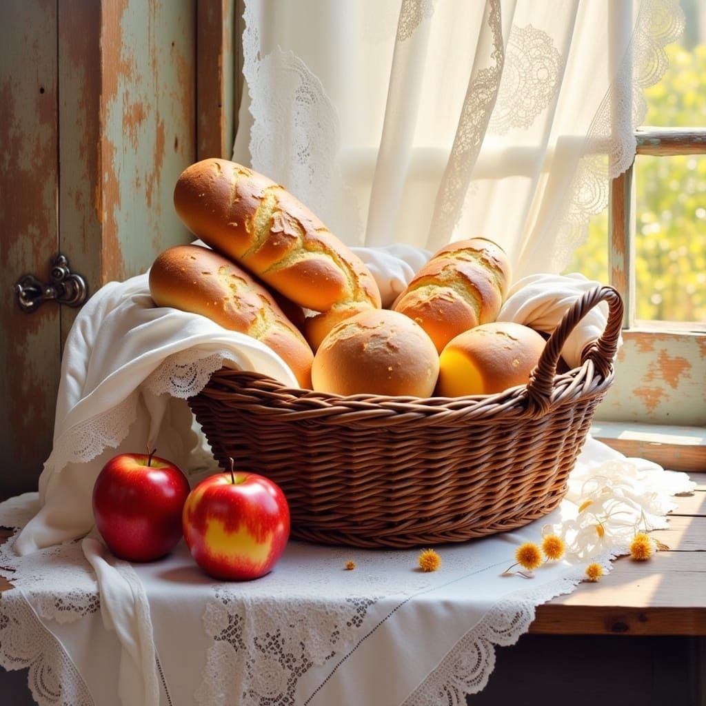 <lora:Still life Intensity:1.0> Hazy watercolor alcohol ink painting basket of bread, hazy blurry misty still life, textured, matte, pastel,...