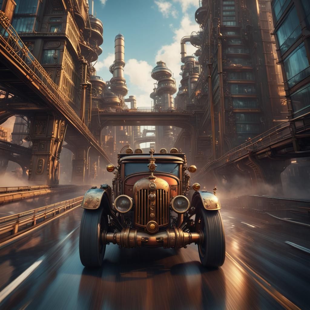 Steampunk city driving   by @arbybuckle