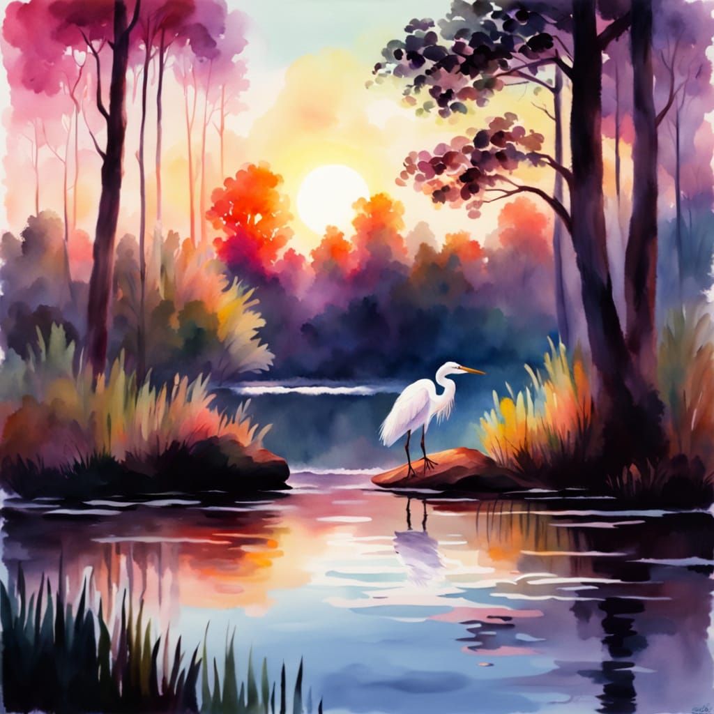white heron on a small island (8 likes)  by @Ally