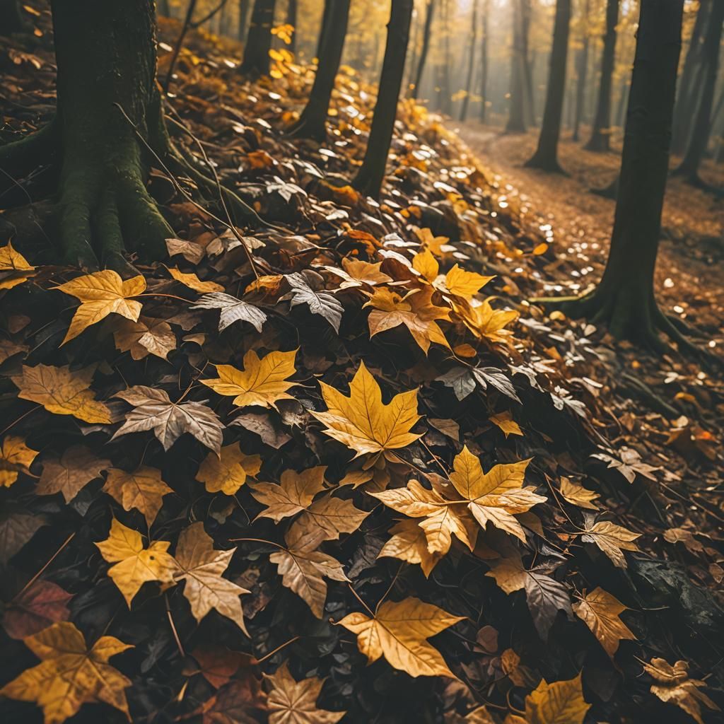 Golden Autumn Leaves in Warm Sunlight