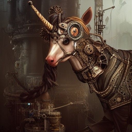 A Portrait Of A Cute Steampunk Unicorn, A Highly Intricate A...