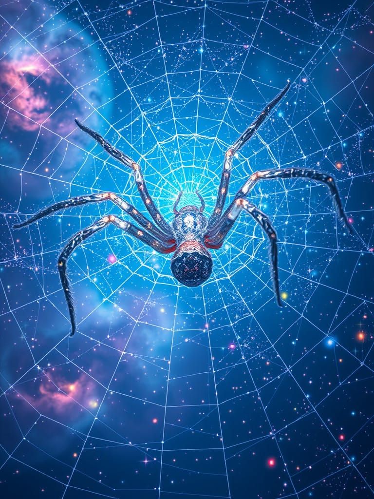 Glowing Cosmic Spider Weaves Star-Studded Web in Celestial E...