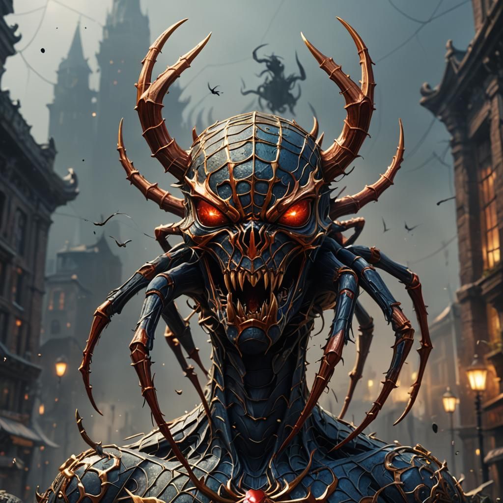 remove spider with bull symbol and make it scary detailed ma...