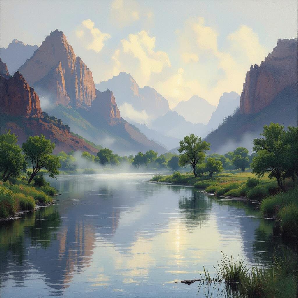 Misty Dew Descending: A Romantic Impressionist Landscape