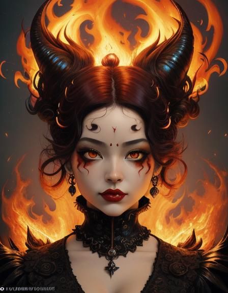 DreamShaper v8: Portrait of a Gothic Victorian Fire Ifrit Oni Queen ...