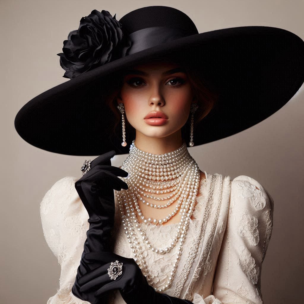 a female aristocrat wearing a large, black wide-brimmed hat ...