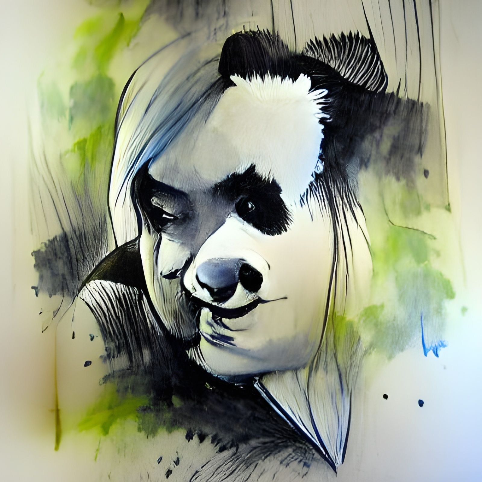 Portrait of a panda ink drawing
