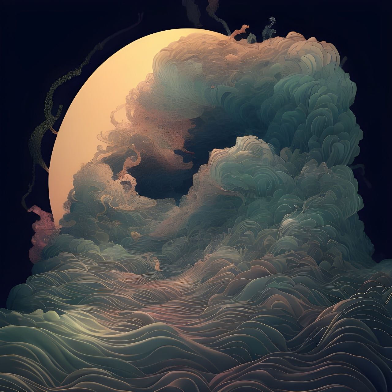 Detailed Abstract Wave Photoillustration in Hyperrealism Sty...