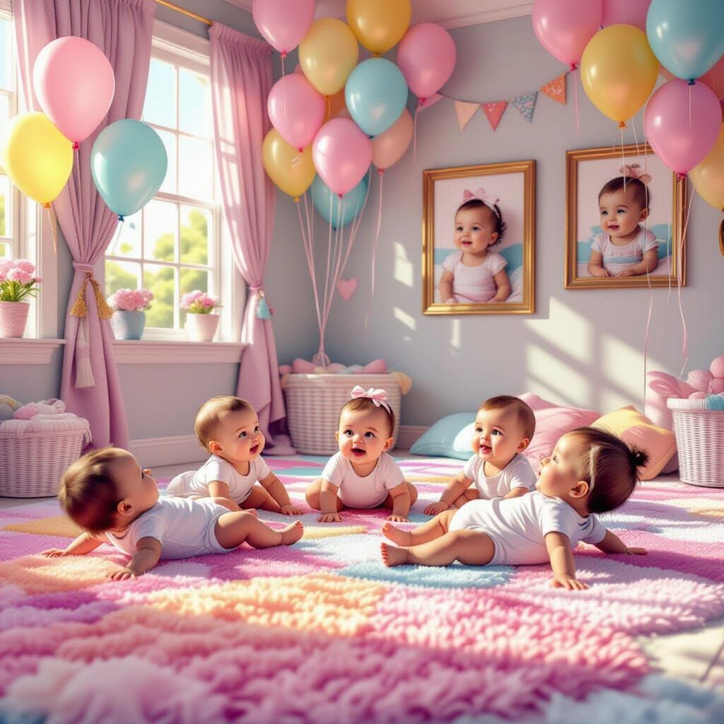 Whimsical Room Filled with Adorable Babies in Candy Style