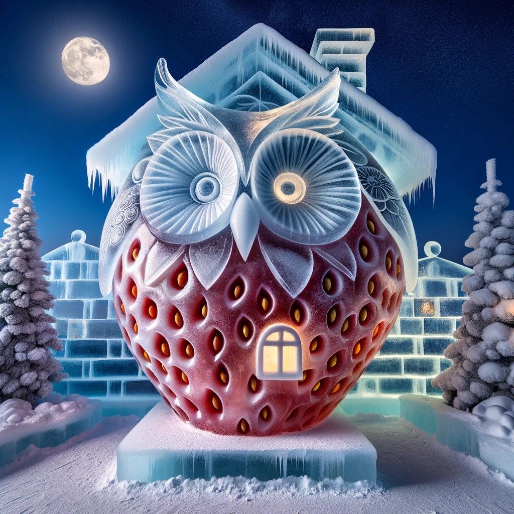 Strawberry Owl House Ice Sculpture